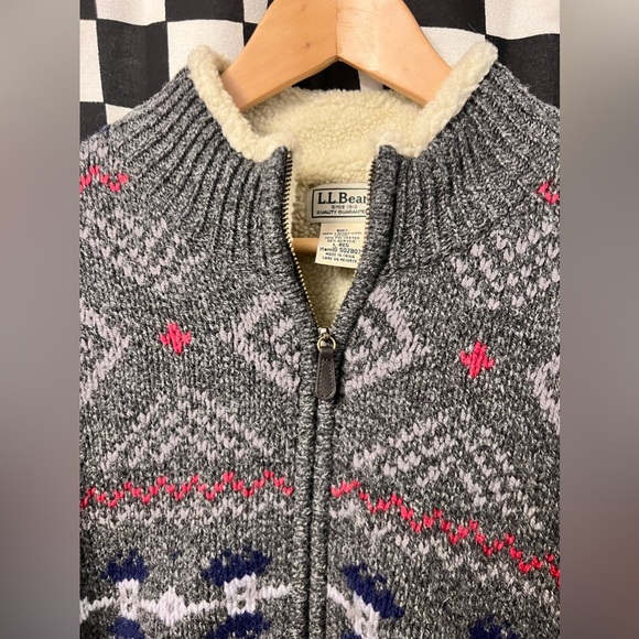 LL Bean Wool Sherpa Zip Up Sweater Jacket - Picture 3 of 11